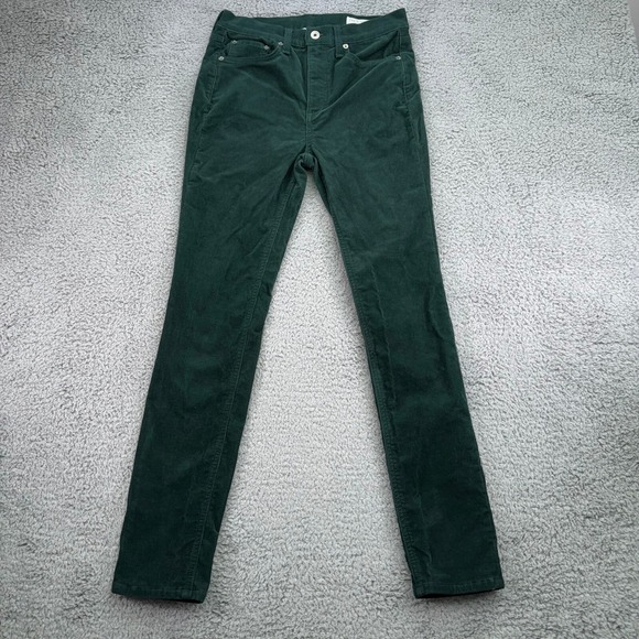 Rag Bone Pants Womens 28x28 Bottle Green Corduroy High Rise Skinny USA Made - Picture 1 of 16